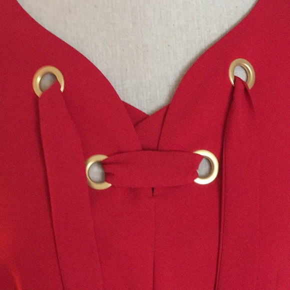 CHICO’S red with gold grommets & tie top - Picture 4 of 10